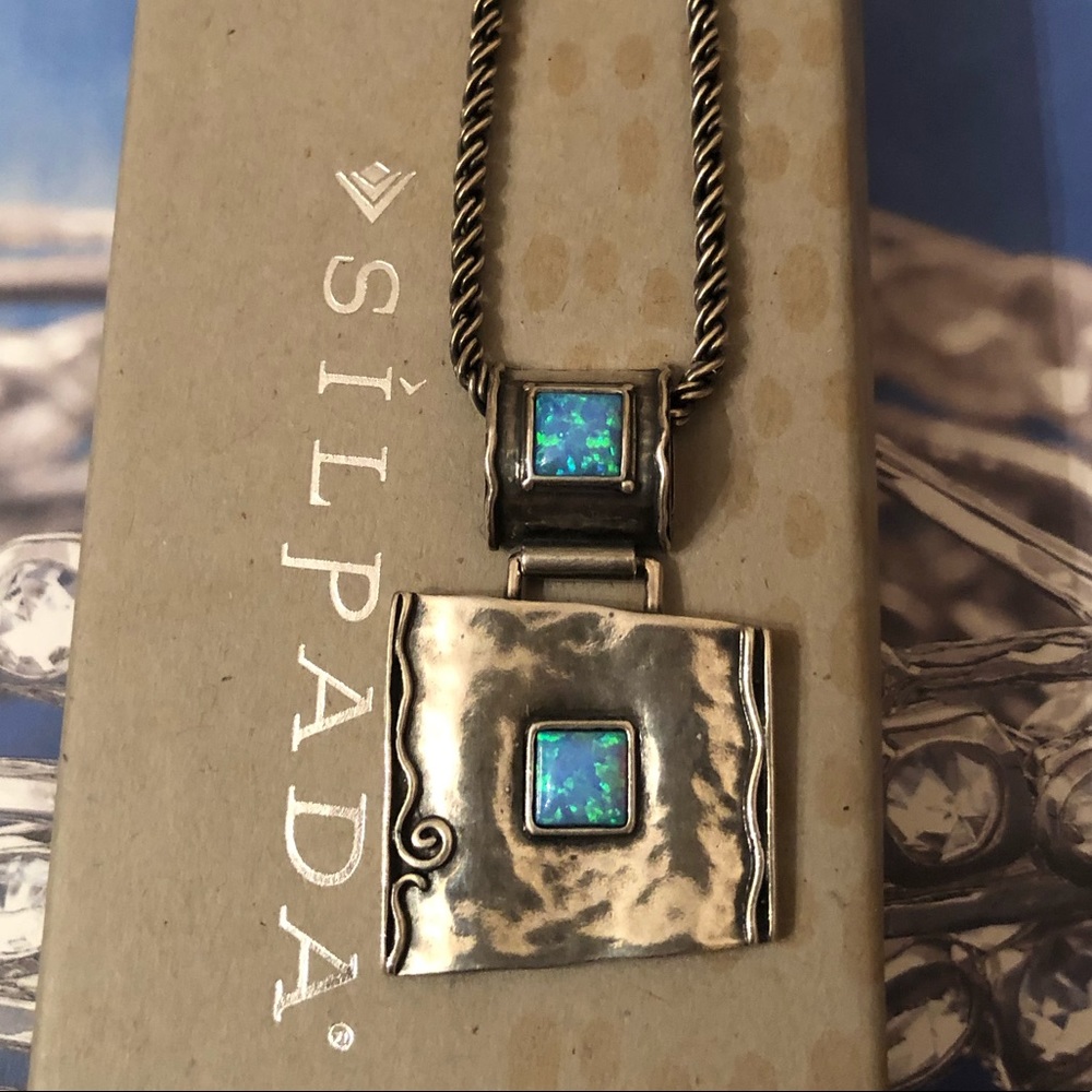 Rare Vintage Silpada Sterling Silver Faux Blue Opal Pendant Necklace N0951 - Picture 3 of 11